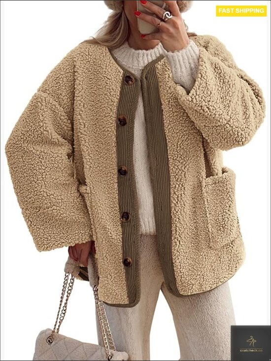 Jackets & Blazers - Elegant Long Sleeve Fuzzy Sherpa Button Up Coat Winter Women Outerwear Jacket